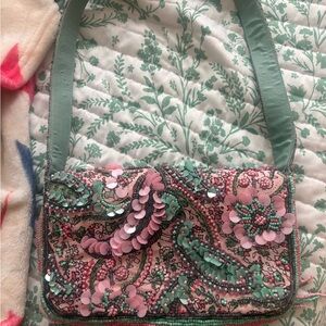 Beaded Pink & Mint Floral Sequin Shoulder Bag